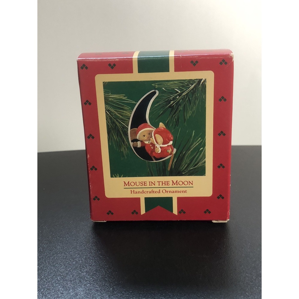 1986 Hallmark Keepsake Ornament Mouse in the Moon Handcrafted‎ w/ Box Vintage